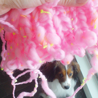 編んでたピンクの毛糸をはずした